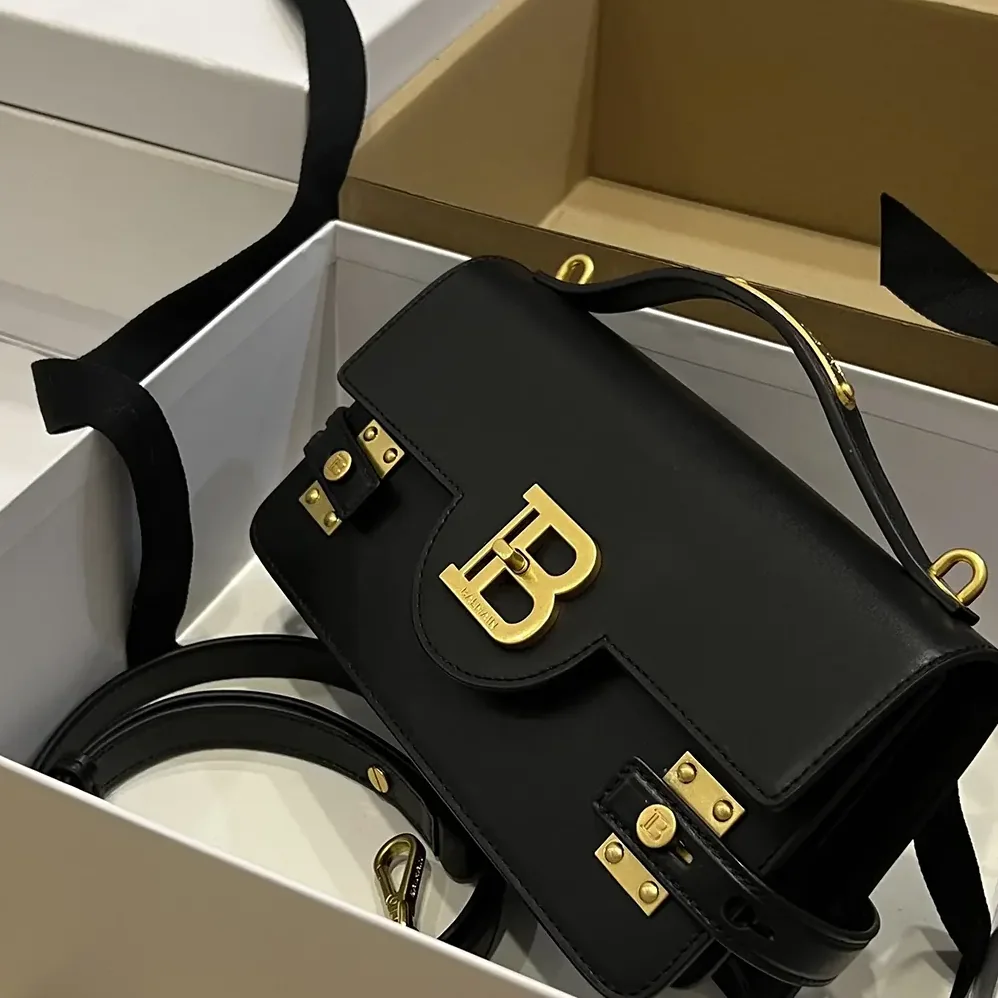 Balmain Smooth Leather B-Buzz 24 Bag for Women in Black