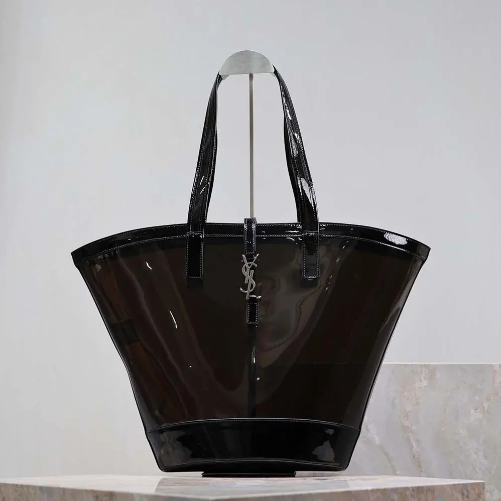 Saint Laurent YSL Panier Medium in Vinyl and Shiny Leather for Women in Black