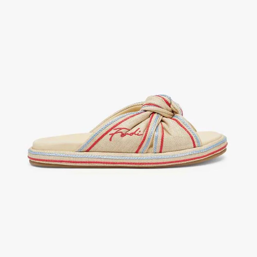 Fendi Feel Pale Yellow Raffia Slides for Women Fendi Feel Pale Yellow Raffia Slides for Women