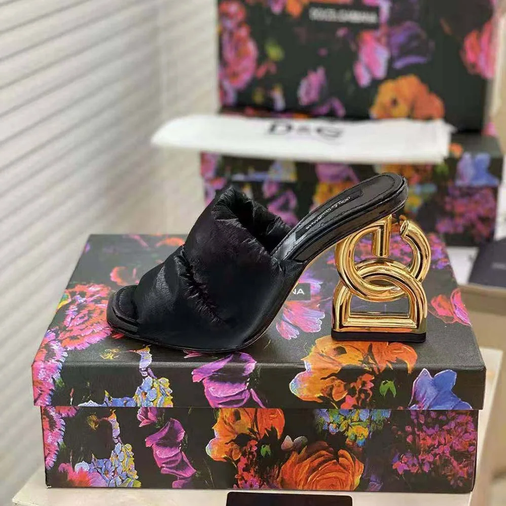 Dolce Gabbana D&G Down-Padded Mules with DG Pop Heel for Women in Black