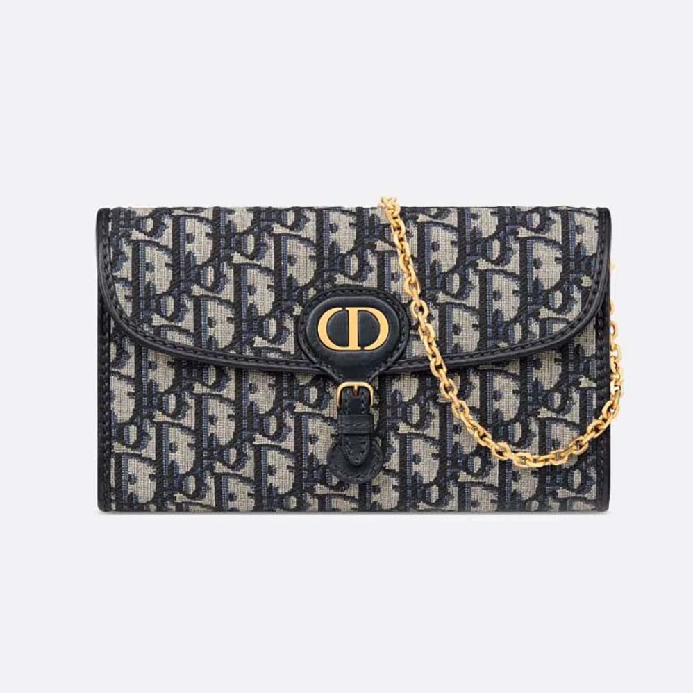 Dior Dior Bobby East-West Pouch with Chain Blue Dior Oblique Jacquard for Women Dior Dior Bobby East-West Pouch with Chain Blue Dior Oblique Jacquard for Women