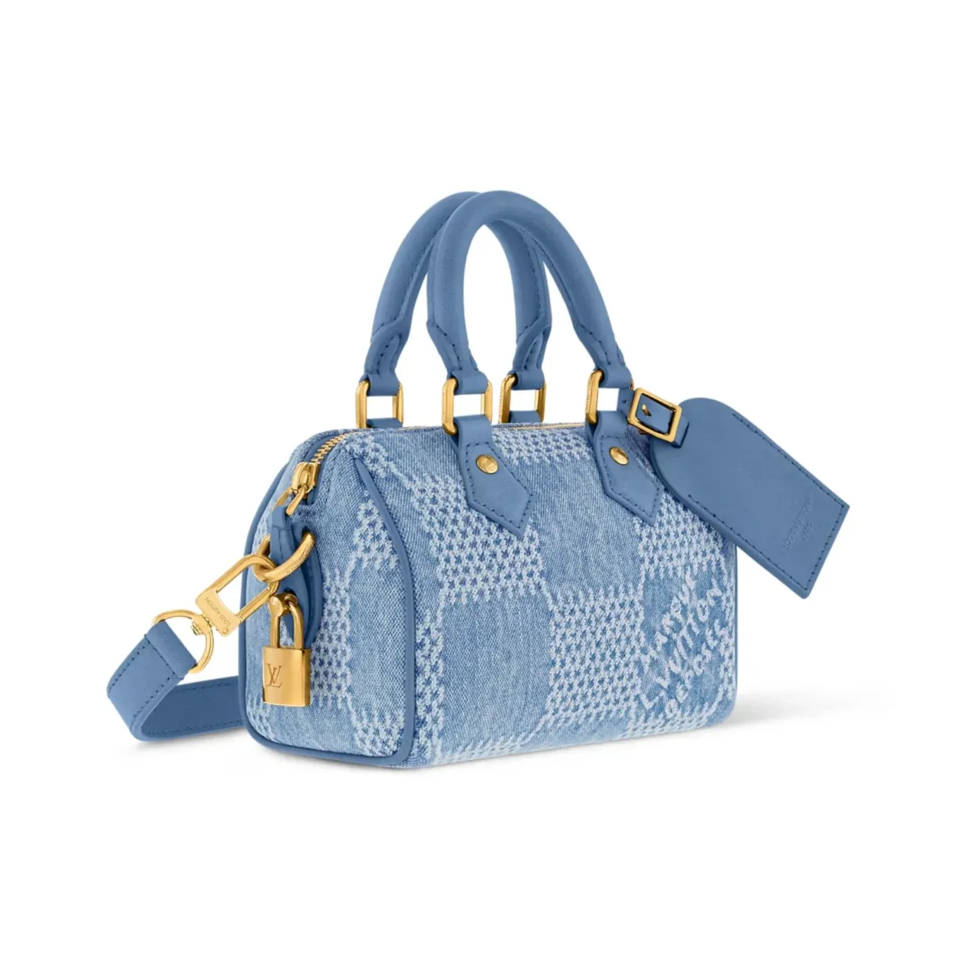 Louis Vuitton Speedy 18 Bandouliere Top Handle Bag in Denim Blue Gold Hardware Louis Vuitton Speedy 18 Bandouliere Top Handle Bag in Denim Blue Gold Hardware