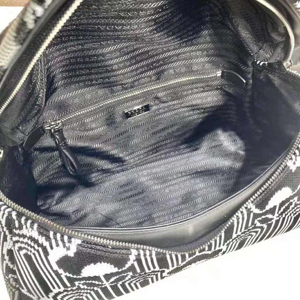 Prada Jacquard Knit and Leather Prada Signaux Bag for Women in Black