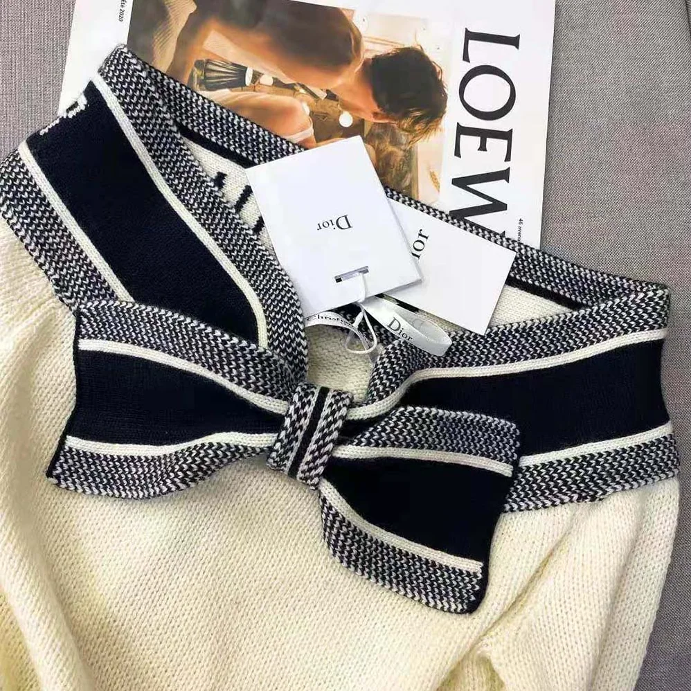 Dior Sailor Collar Tied Sweater Ecru Cashmere and Wool Knit for Women Dior Sailor Collar Tied Sweater Ecru Cashmere and Wool Knit for Women