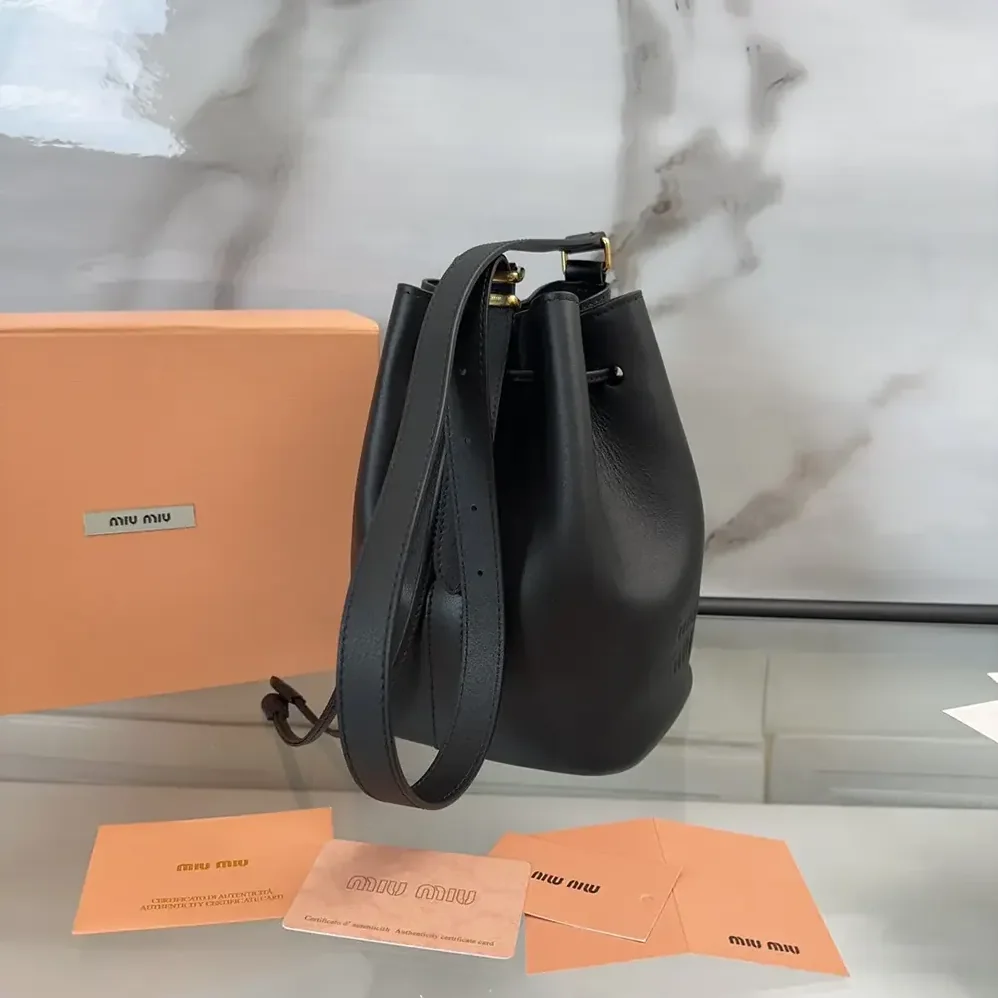 Miu Miu Leather Bucket Bag-Black 5BE090_2CRM_F0002_V_OOO for Women Miu Miu Leather Bucket Bag-Black 5BE090_2CRM_F0002_V_OOO for Women