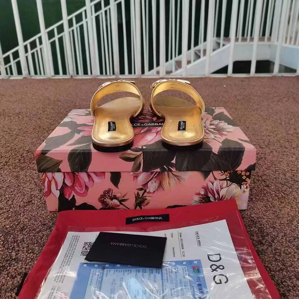 Dolce Gabbana D&G Nappa Mordore Slides with DG Logo for Women