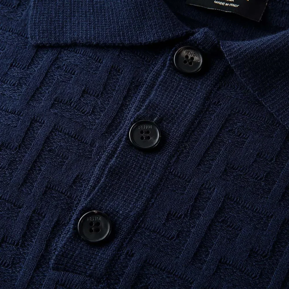 Fendi Dark Blue Cotton Tricot Polo Shirt for Men