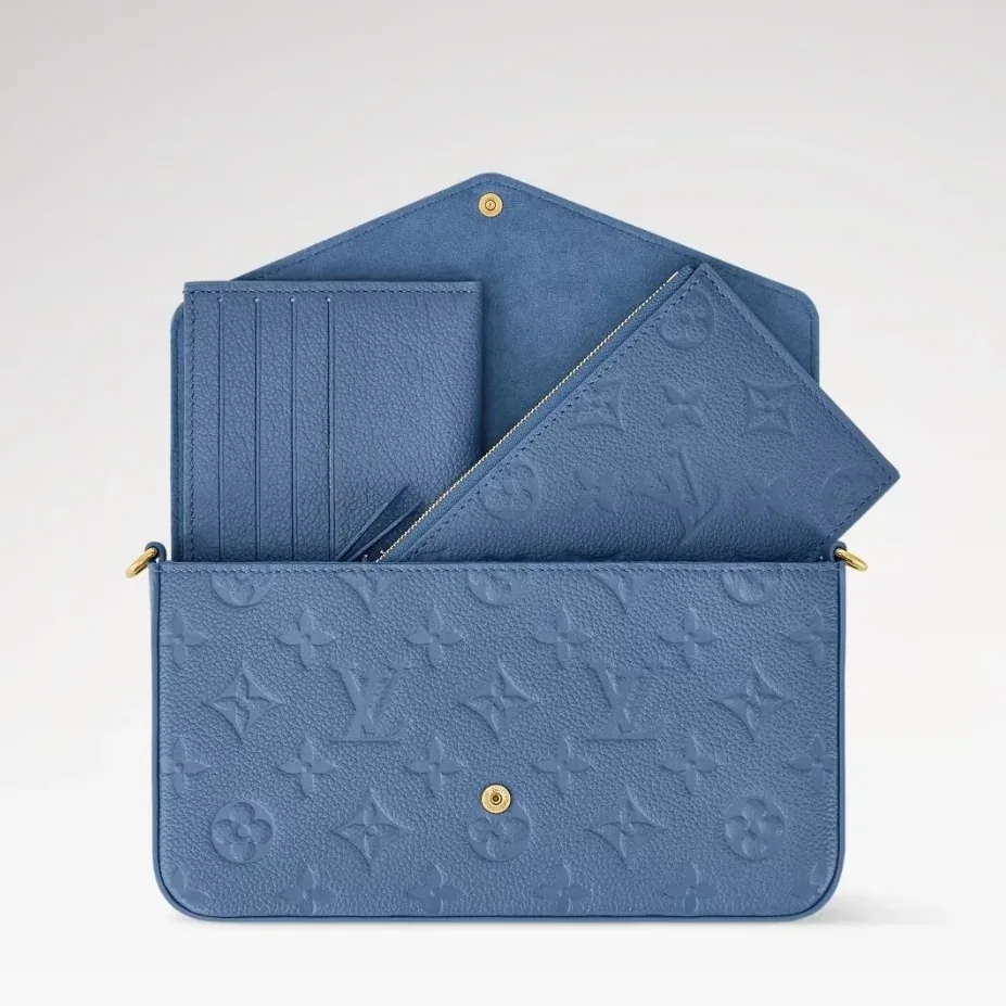 Louis Vuitton Pochette Felicie Shoulder Bag in Denim Blue Gold Hardware