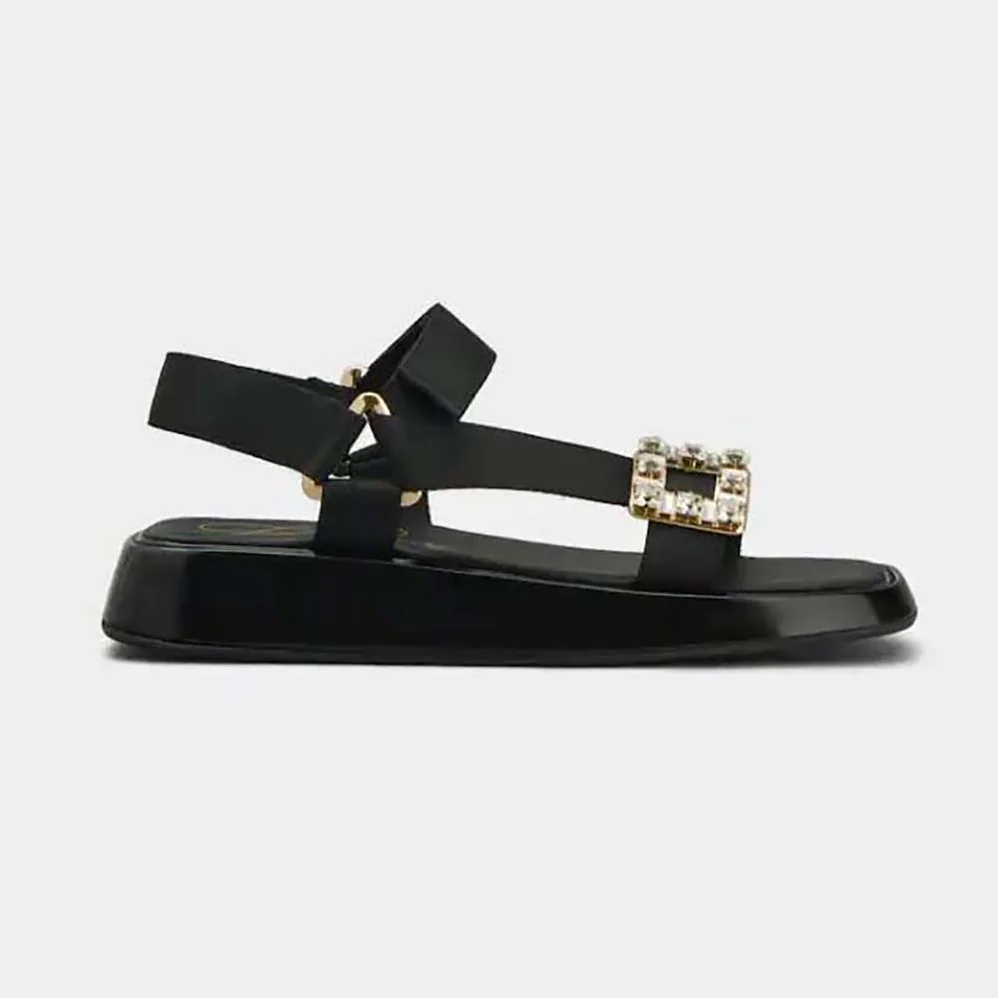 Roger Vivier Vivier Slide Trekky Strass Buckle Sandals in Fabrics for Women Roger Vivier Vivier Slide Trekky Strass Buckle Sandals in Fabrics for Women
