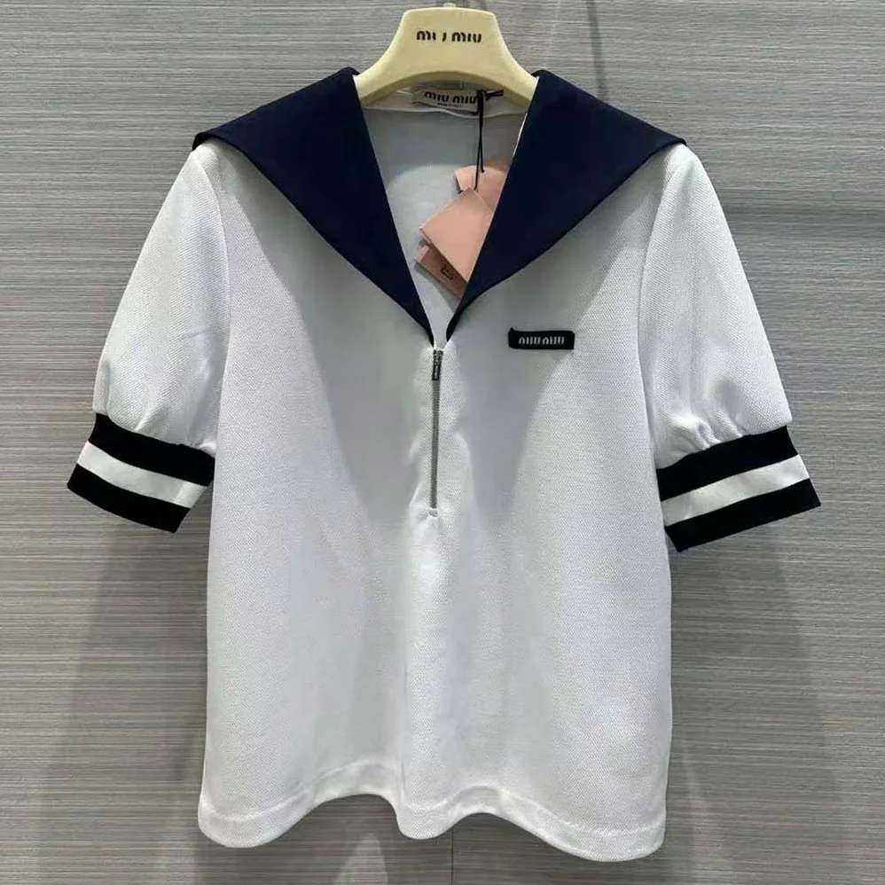Miu Miu Piqué Top with Jacquard Logo for Women
