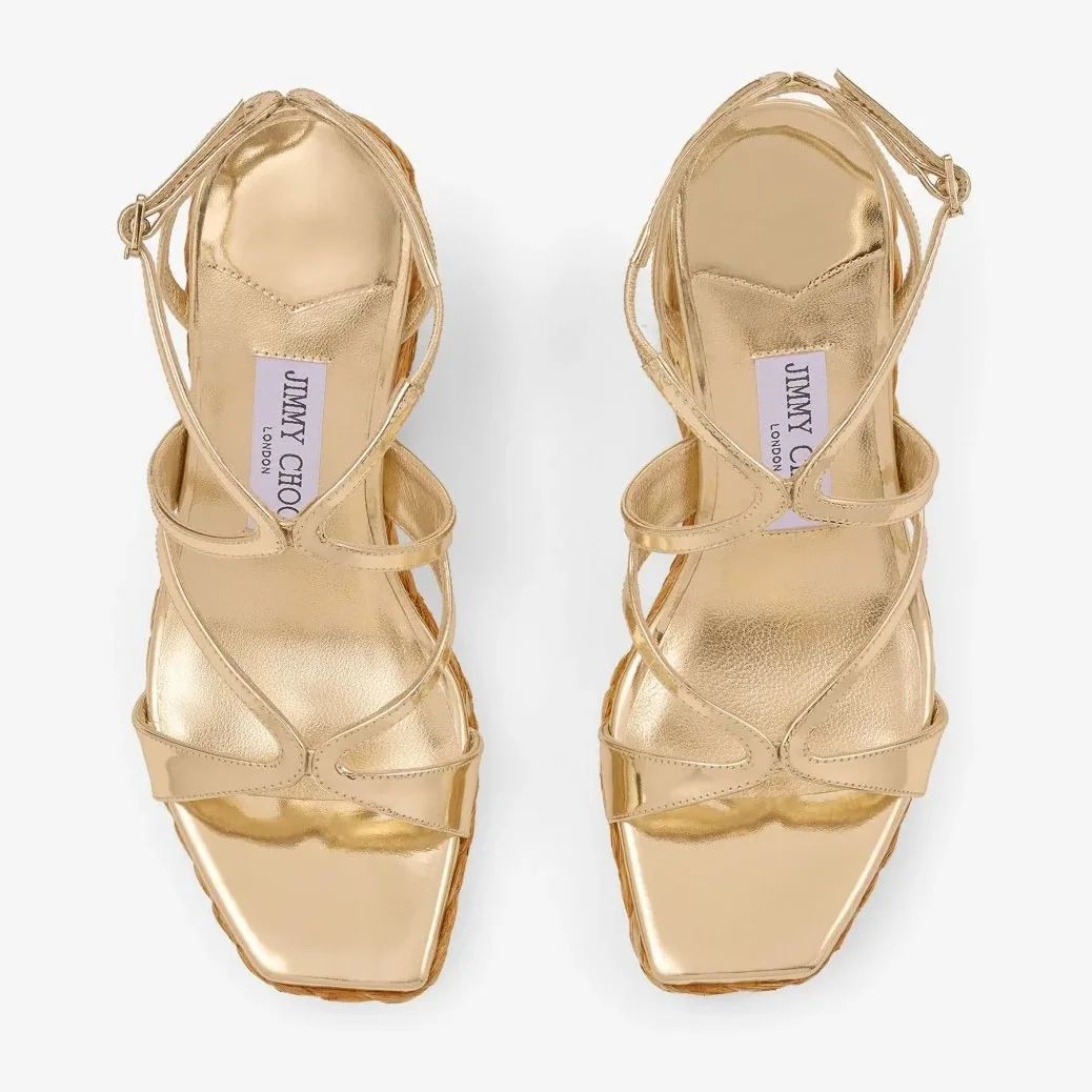 Jimmy Choo Ayla 110 Gold Metallic Wedge Gold AYLA110CUH Jimmy Choo Ayla 110 Gold Metallic Wedge Gold AYLA110CUH