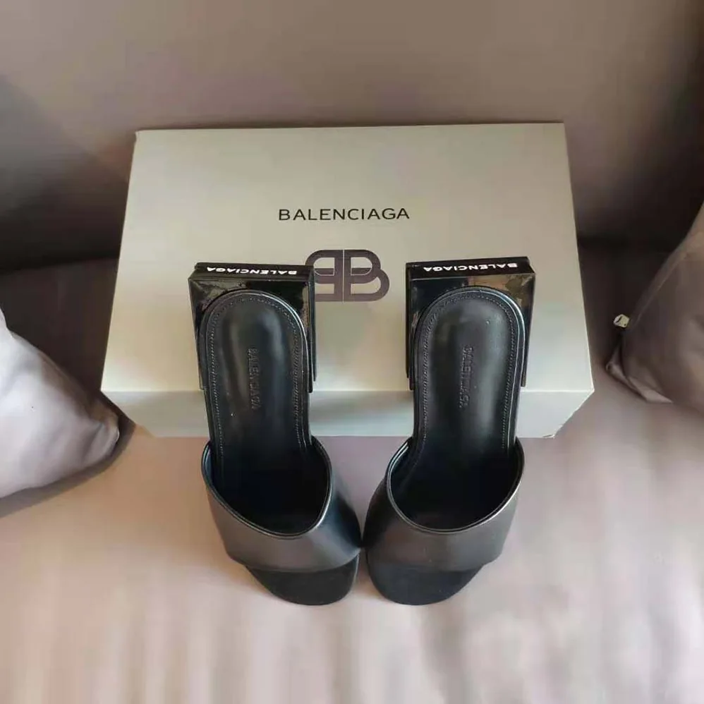 Balenciaga Box Mule in Black Shiny Smooth Sheepskin for Women