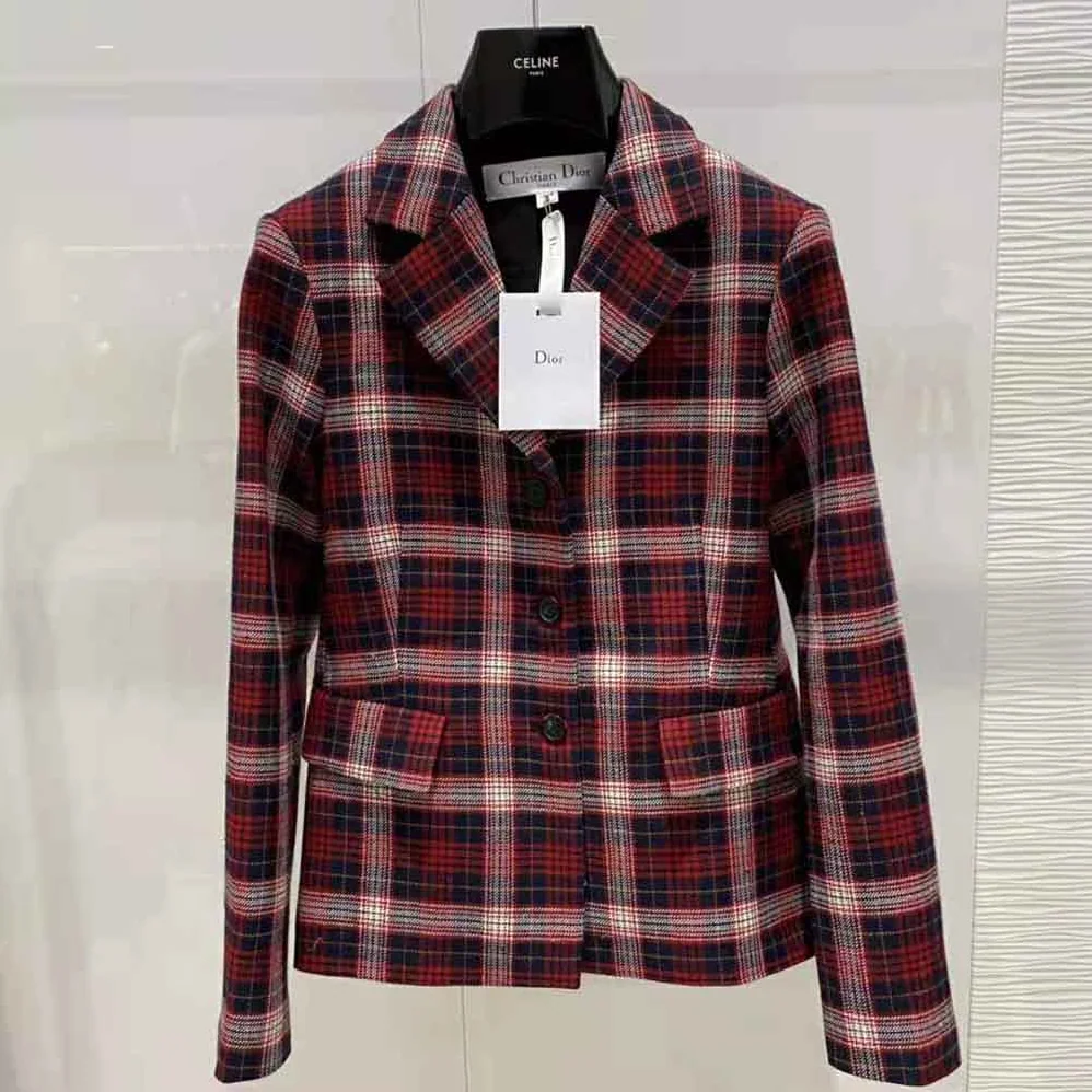 Dior Jacket Red Black and White Check n Dior Tartan Wool Twill for Women