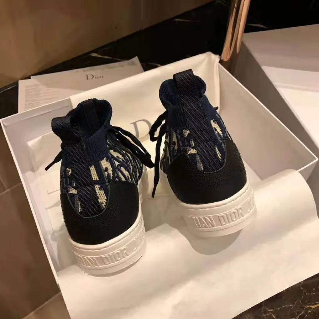 Dior Walk'N'Dior Techincal Knit Oblique Mid-Top Sneaker for Women in Navy
