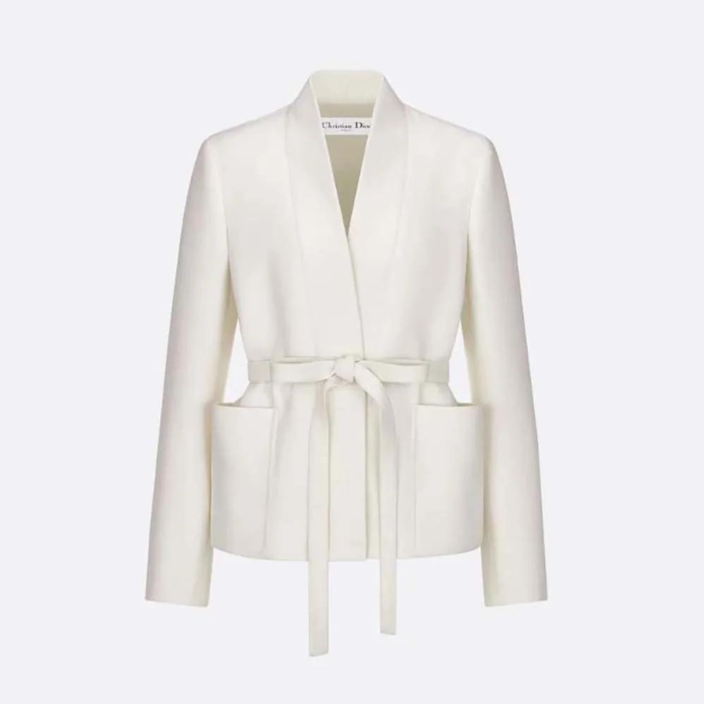 Dior Belted Palto Jacket White Wool and Silk for Women Dior Belted Palto Jacket White Wool and Silk for Women
