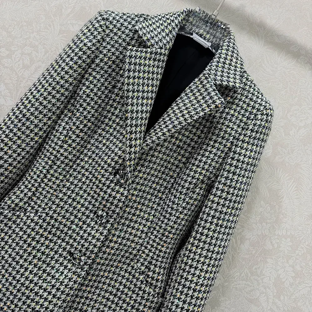 Dior Bar Jacket Black and White Houndstooth Virgin Wool Blend with Multicolor Sequins for Women
