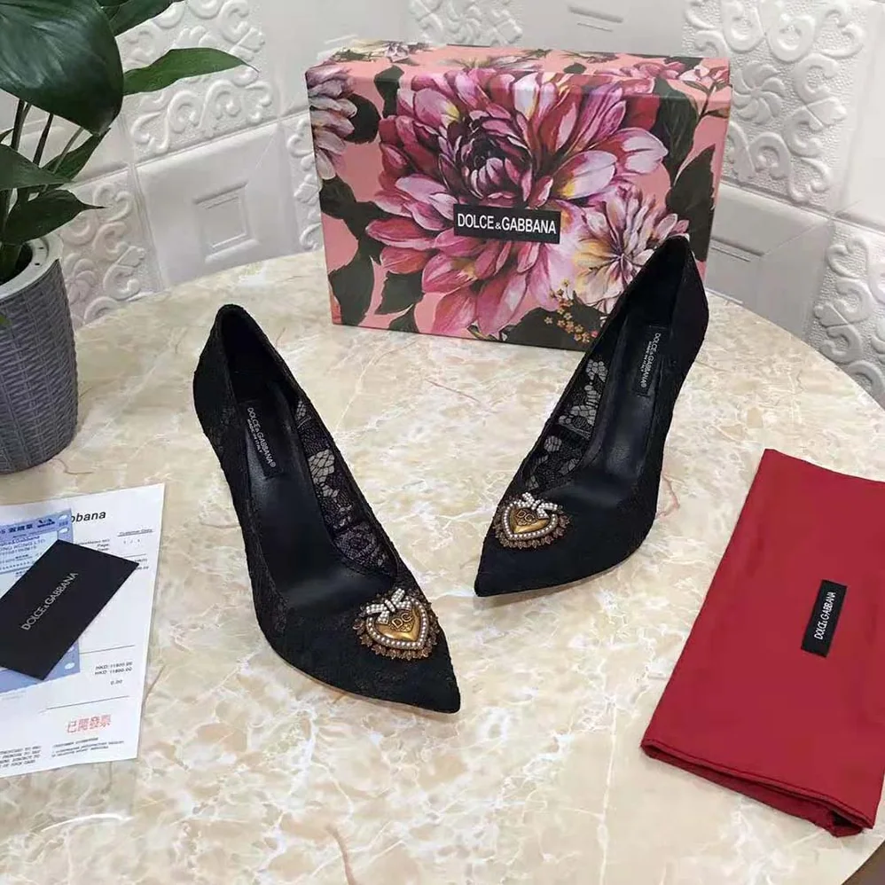 Dolce Gabbana D&G Taormina Lace Pumps with Devotion Heart for Women