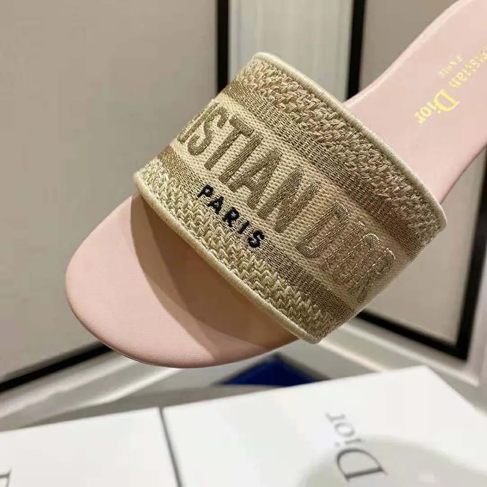 Dior Dway Slide Gold-Tone Metallic Thread Embroidered Cotton for Women Dior Dway Slide Gold-Tone Metallic Thread Embroidered Cotton for Women