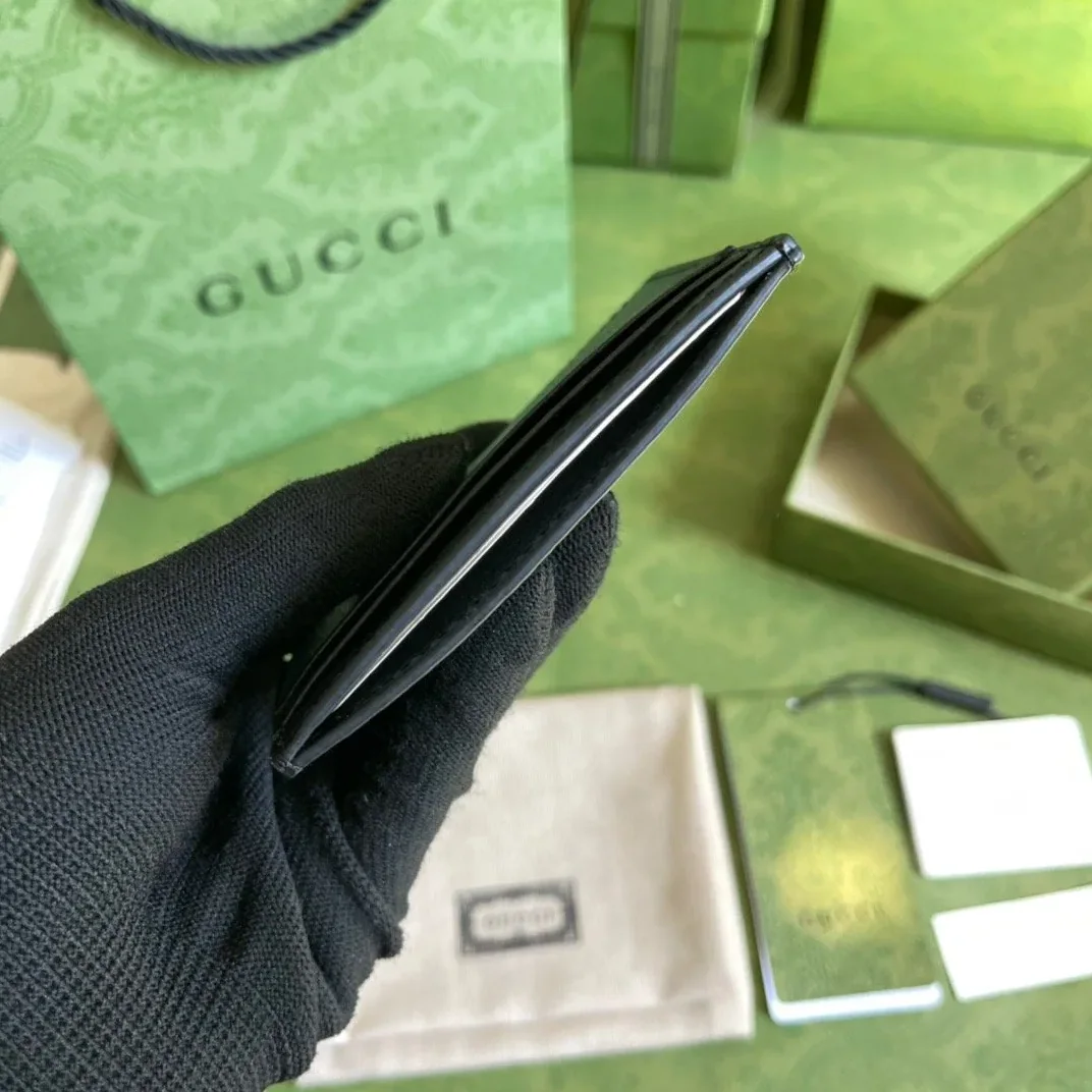 Gucci GG Marmont Card Case Rough Black Gold Toned Hardware /