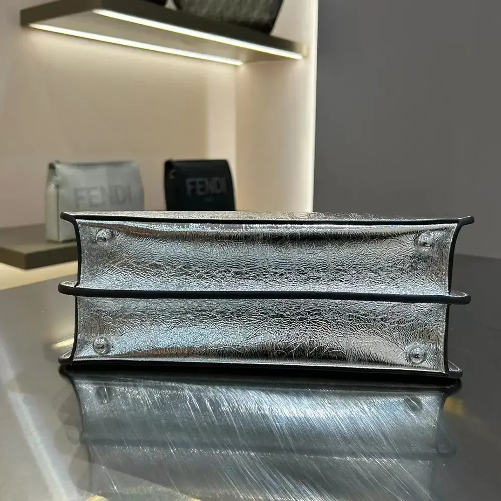 Fendi Peekaboo ISeeU Petite Small Silver Padded Nappa Leather Bag for Women Fendi Peekaboo ISeeU Petite Small Silver Padded Nappa Leather Bag for Women