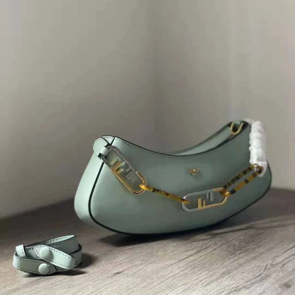 Fendi O'Lock Swing Mint Green Leather Pouch for Women