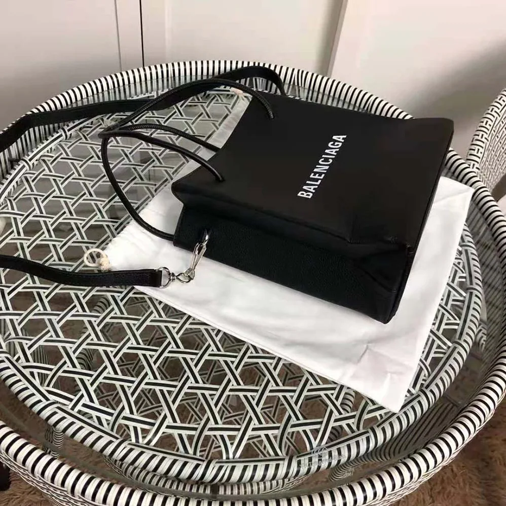 Balenciaga Shopping XXS North South Tote Bag in Squared Calfskin Bag for Women in Black