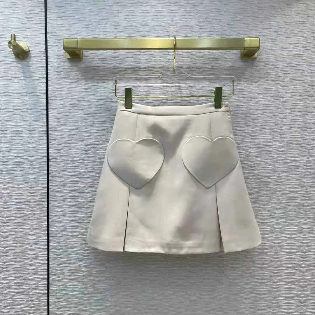 Dior Dioramour Miniskirt with Heart-Shaped Pockets Ecru Wool and Silk for Women