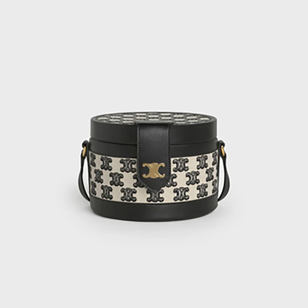 Celine Medium Tambour Bag in Textile with Triomphe Embroidery for Women