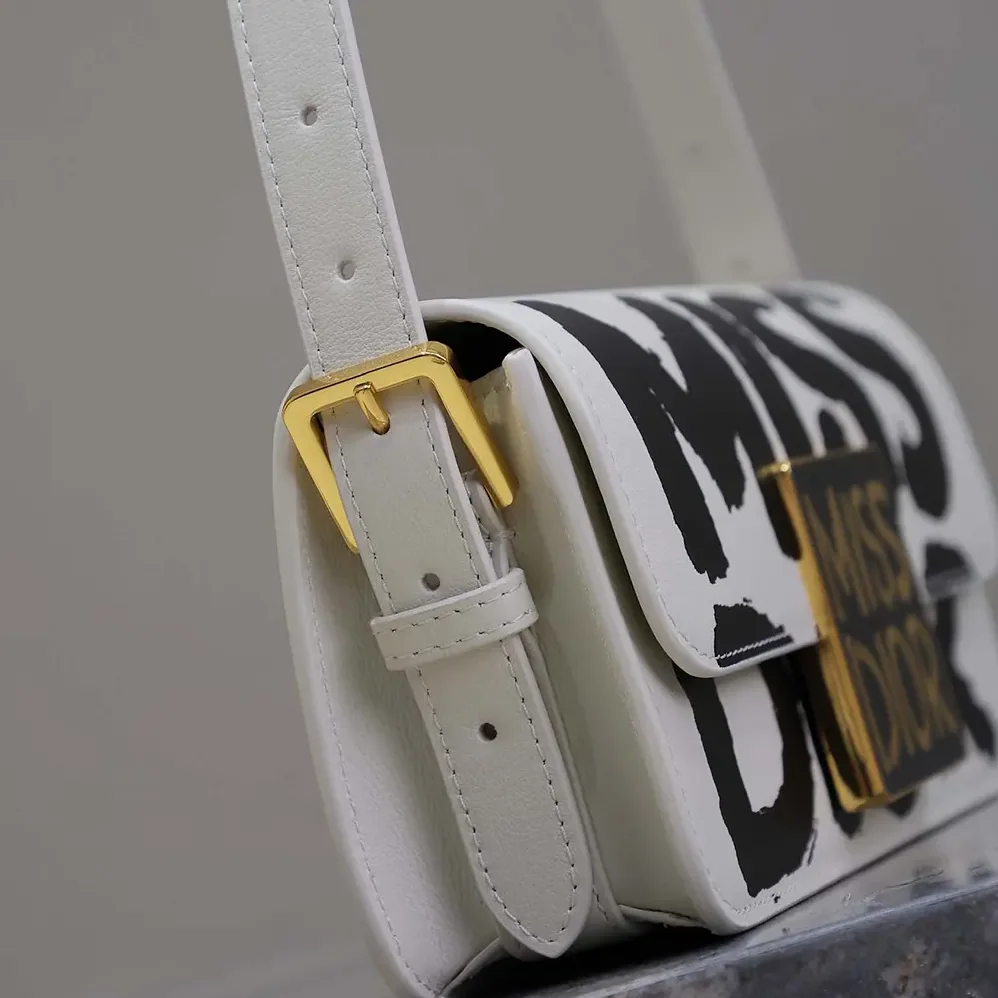 Dior Miss Dior Flap Bag White and Black Miss Dior Graffiti Printed Calfskin for Women