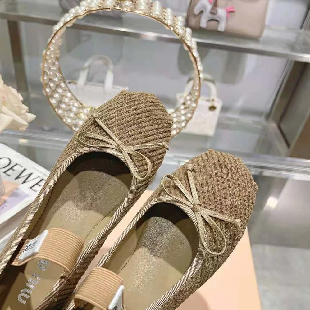 Miu Miu Corduroy Ballerinas with Knit Logo for Women Miu Miu Corduroy Ballerinas with Knit Logo for Women