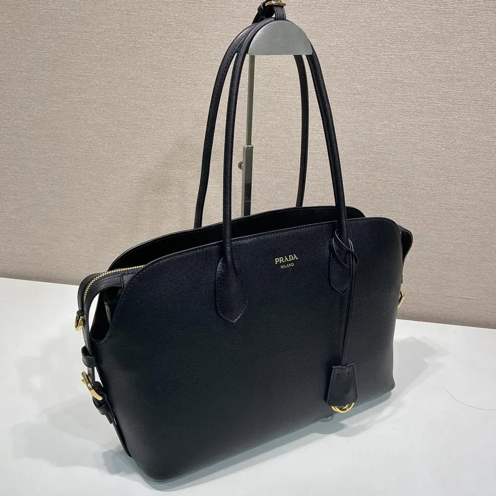 Prada Large Leather Tote Bag for Women in Black