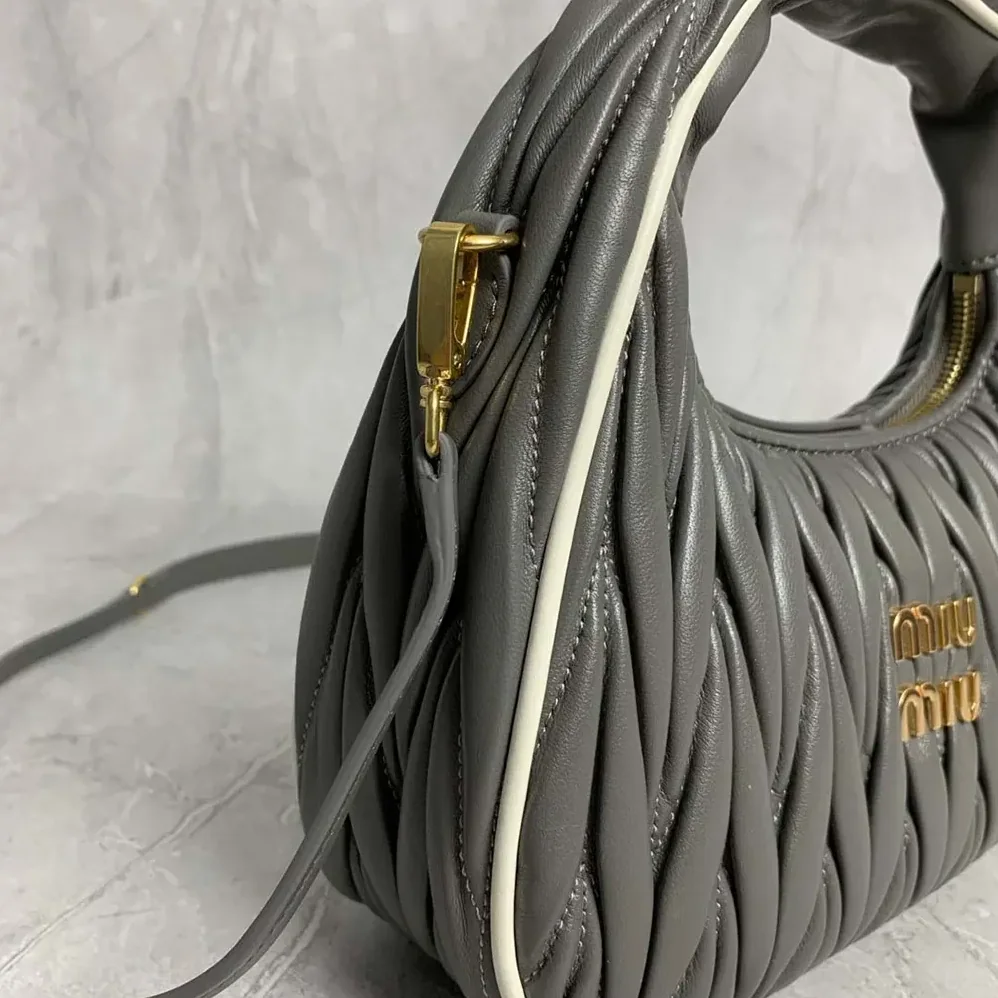 Miu Miu Wander matelassé nappa leather bag for Women in Gray/White Miu Miu Wander matelassé nappa leather bag for Women in Gray/White