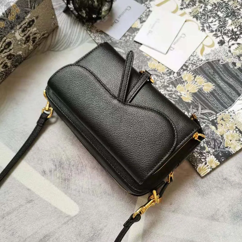 Dior Saddle Double Pouch Goatskin for Women in Black