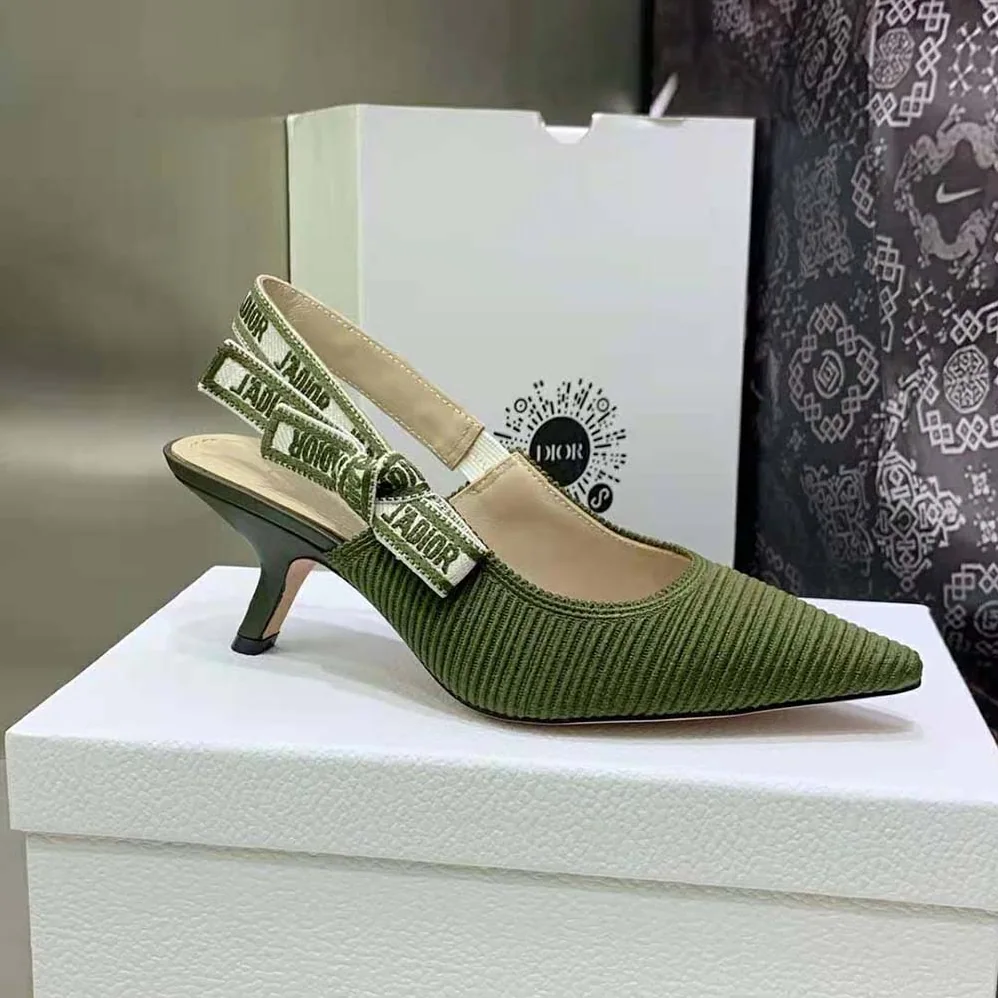 Dior J'Adior Slingback Pump Khaki Embroidered Cotton for Women Dior J'Adior Slingback Pump Khaki Embroidered Cotton for Women