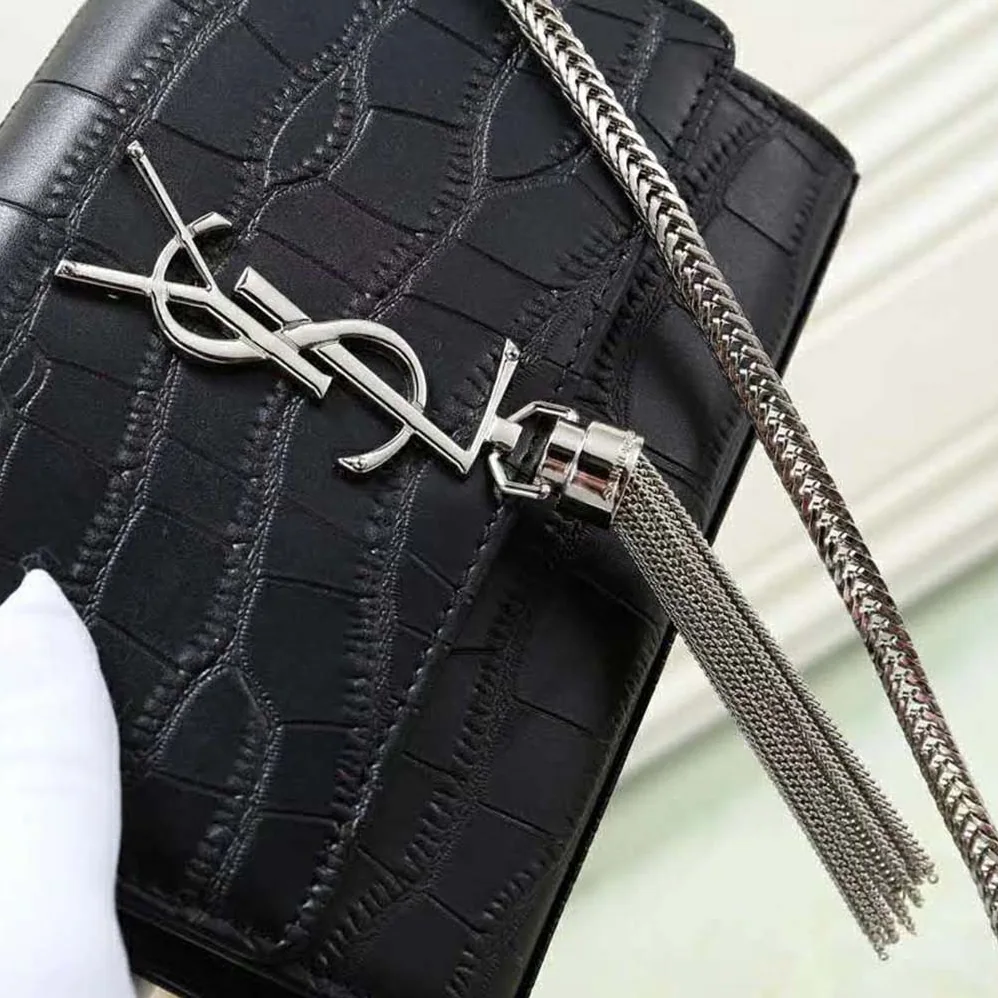 Saint Laurent YSL Kate Tassel Chain Wallet Crocodile Embossed for Women in Black Saint Laurent YSL Kate Tassel Chain Wallet Crocodile Embossed for Women in Black