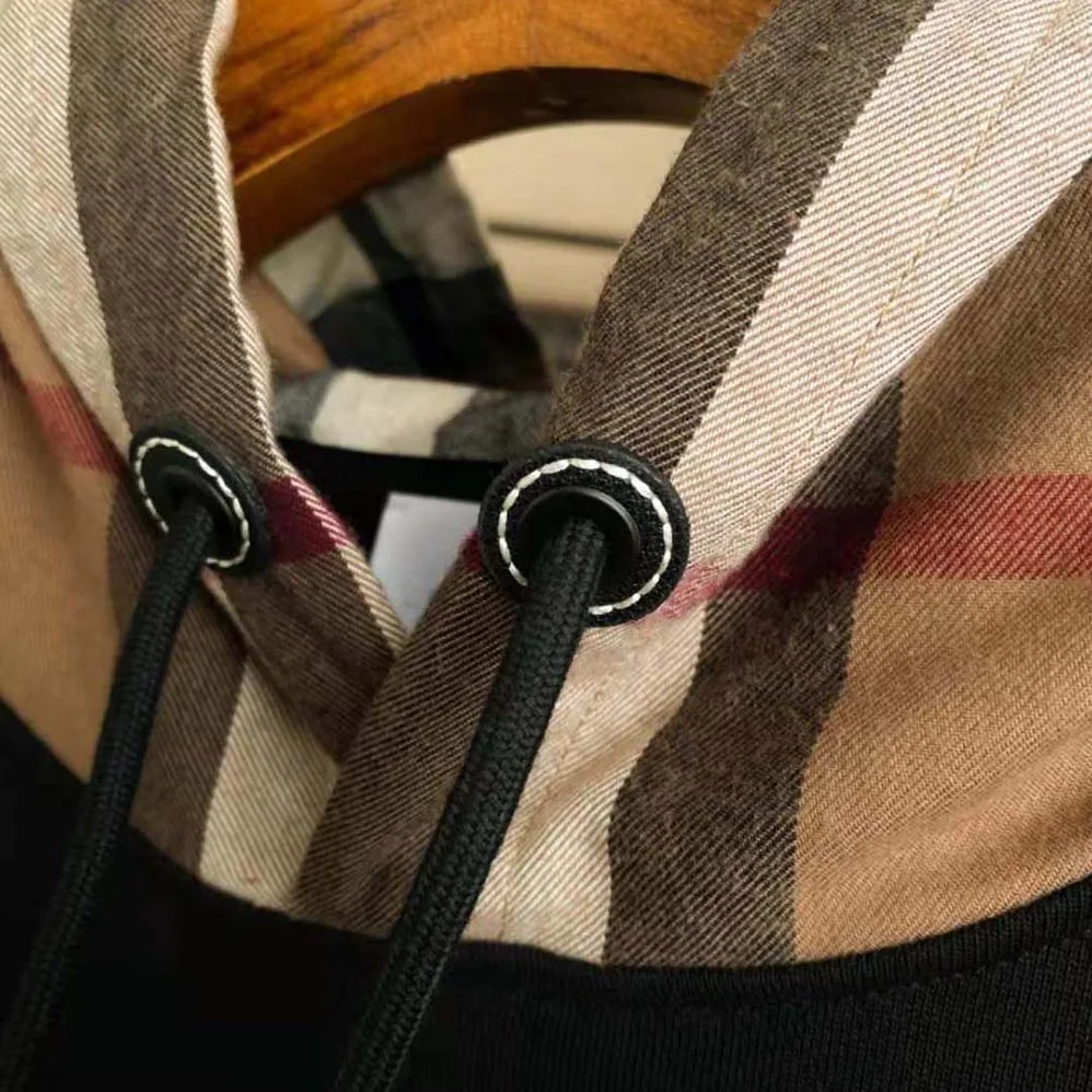 Burberry Check Hood Cotton Blend Hoodie for Men in Black Burberry Check Hood Cotton Blend Hoodie for Men in Black