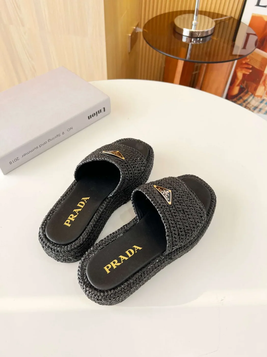 Prada Crochet Flatform Slides Black Prada Crochet Flatform Slides Black