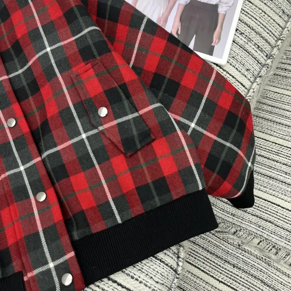 Dior Cannage Bomber Jacket with Vest Red, Gray and Black Check'n'Dior Virgin Wool for Women
