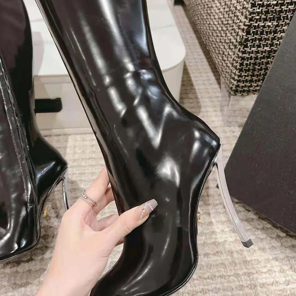 Versace Pin-point Knee-high Boots-105 mm Heel Height for Women in Black Versace Pin-point Knee-high Boots-105 mm Heel Height for Women in Black