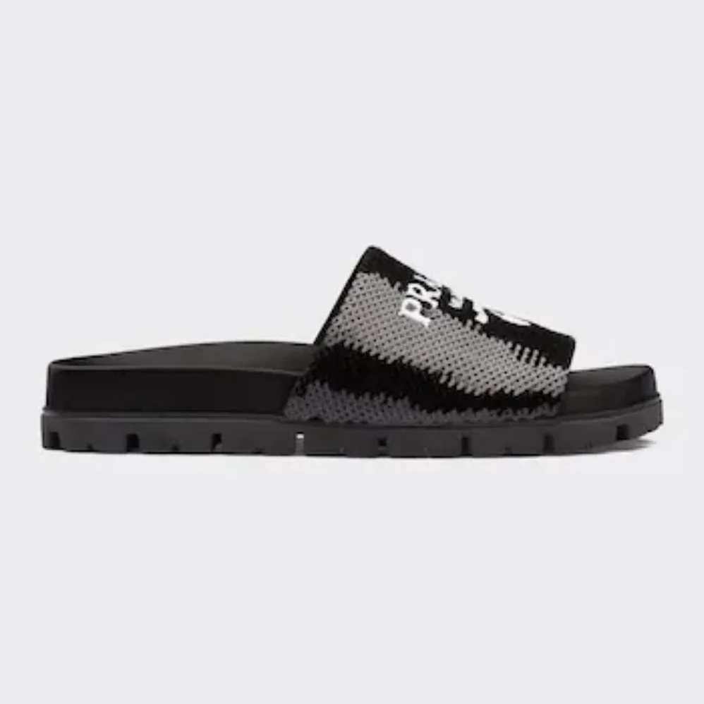 Prada Sequin Slides with Rubber Lug Sole are Covered All Over with Embroidered Sequins for Women Prada Sequin Slides with Rubber Lug Sole are Covered All Over with Embroidered Sequins for Women