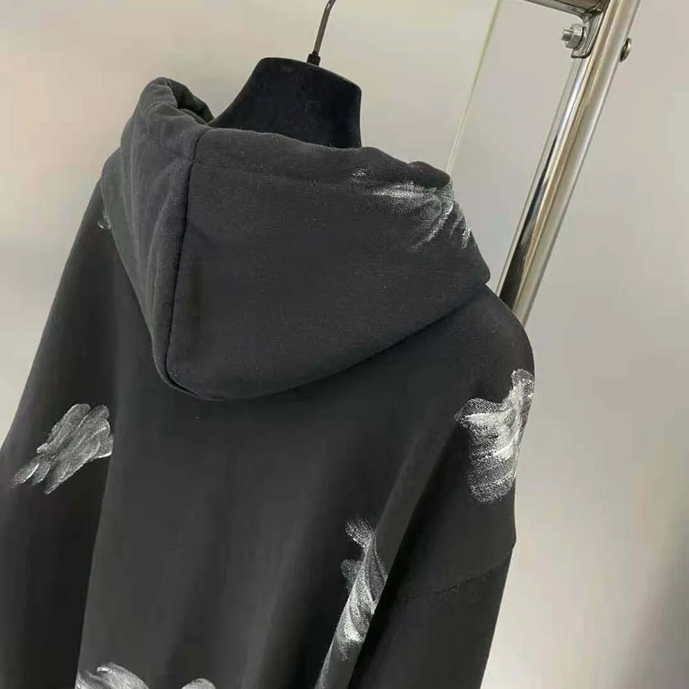 Balenciaga Painter Fitted Hoodie in Black for Women in White Medium Fleece