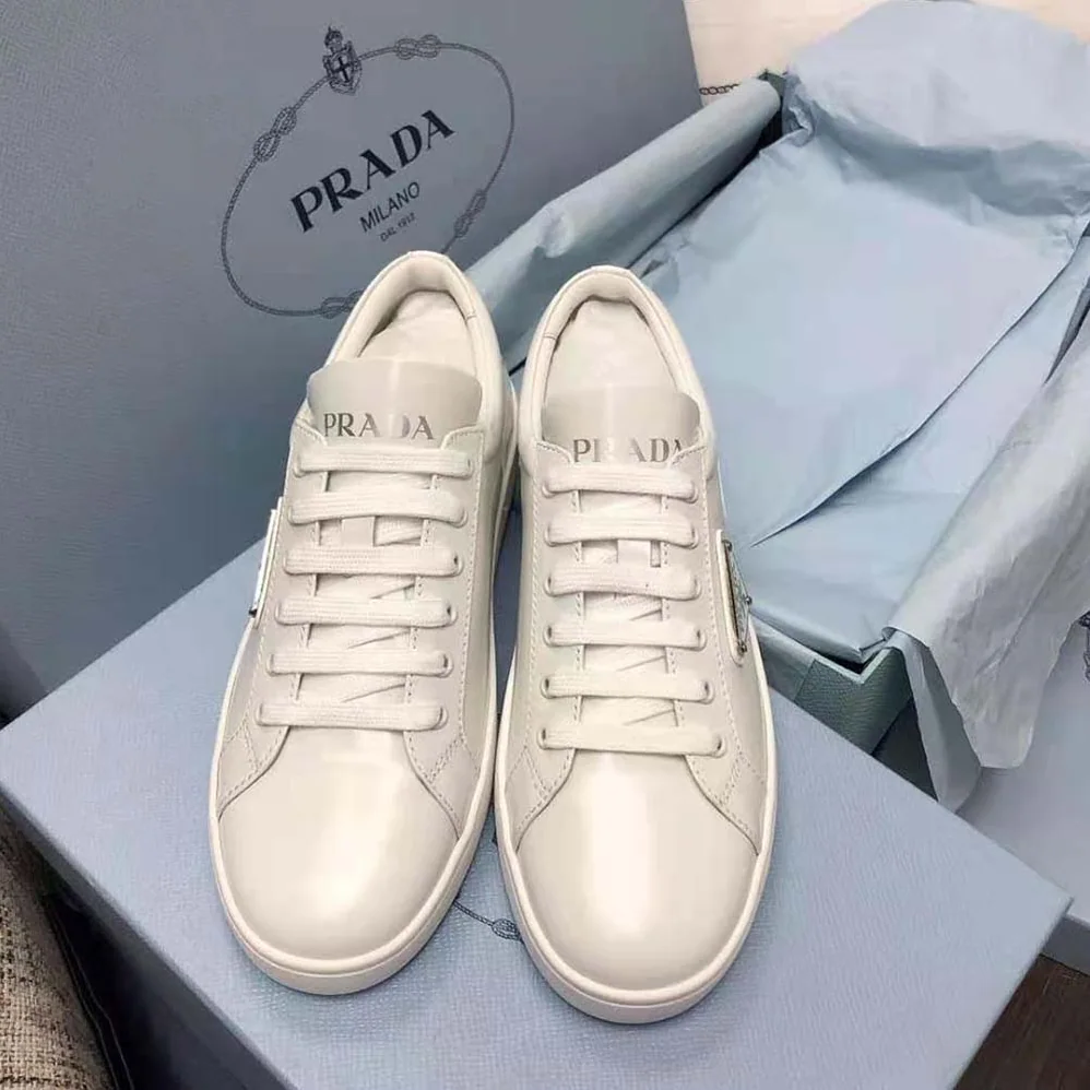 Prada Brushed Leather Sneakers for Men in White Prada Brushed Leather Sneakers for Men in White