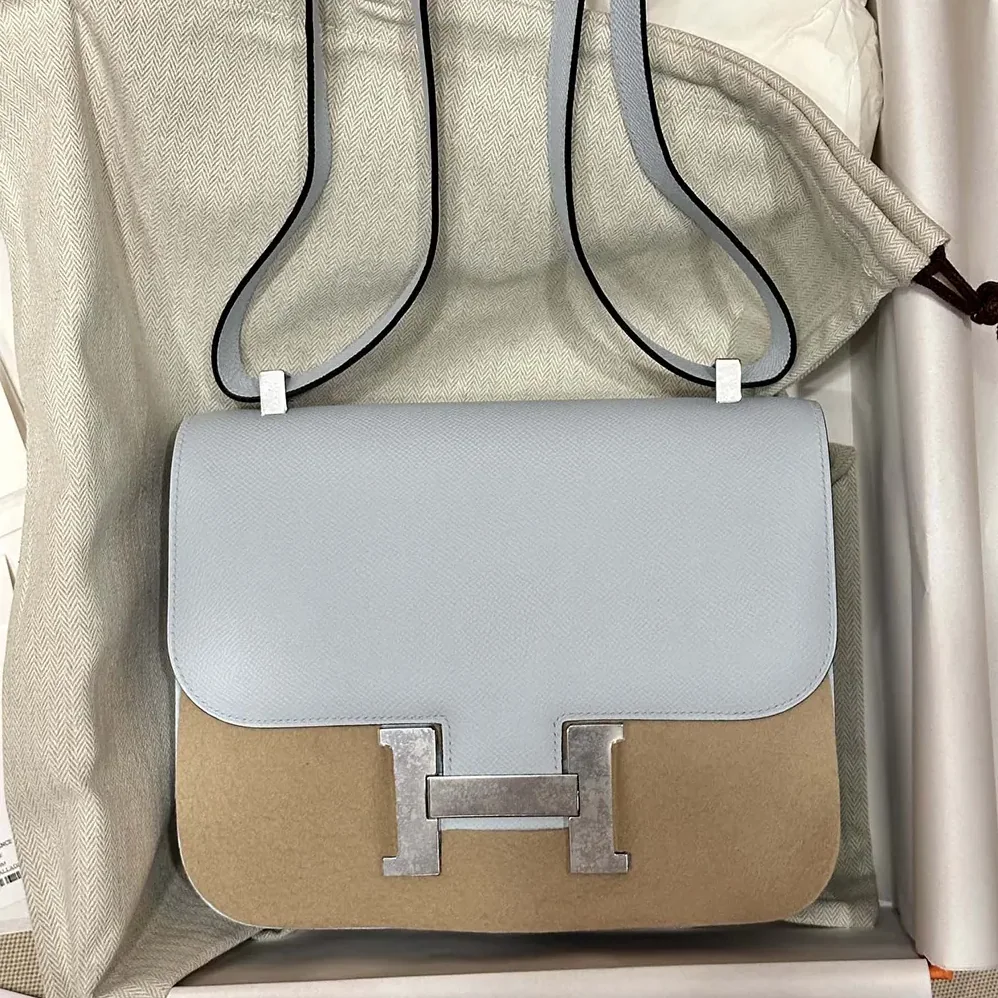 Hermes Constance 24 Bag Epsom Leather for Women in Light Blue/Silver