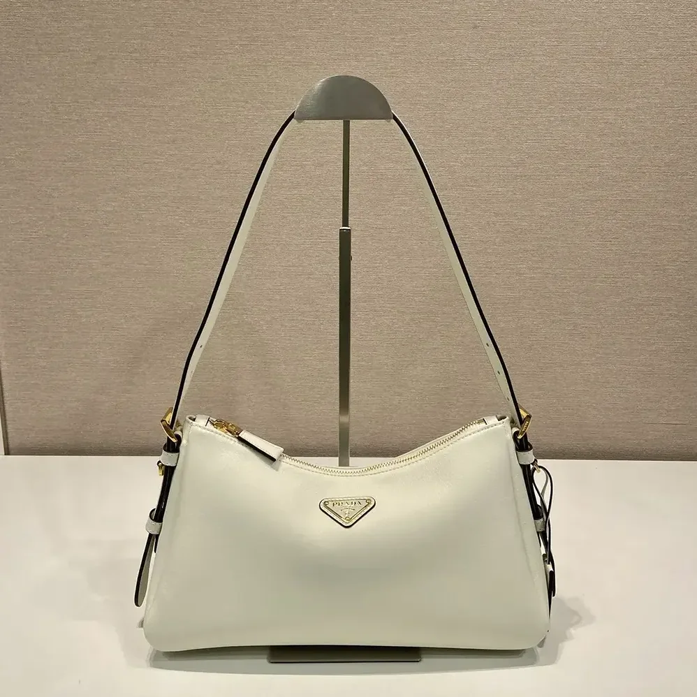 Prada Aimée Medium Leather Shoulder Bag for Women in White Prada Aimée Medium Leather Shoulder Bag for Women in White
