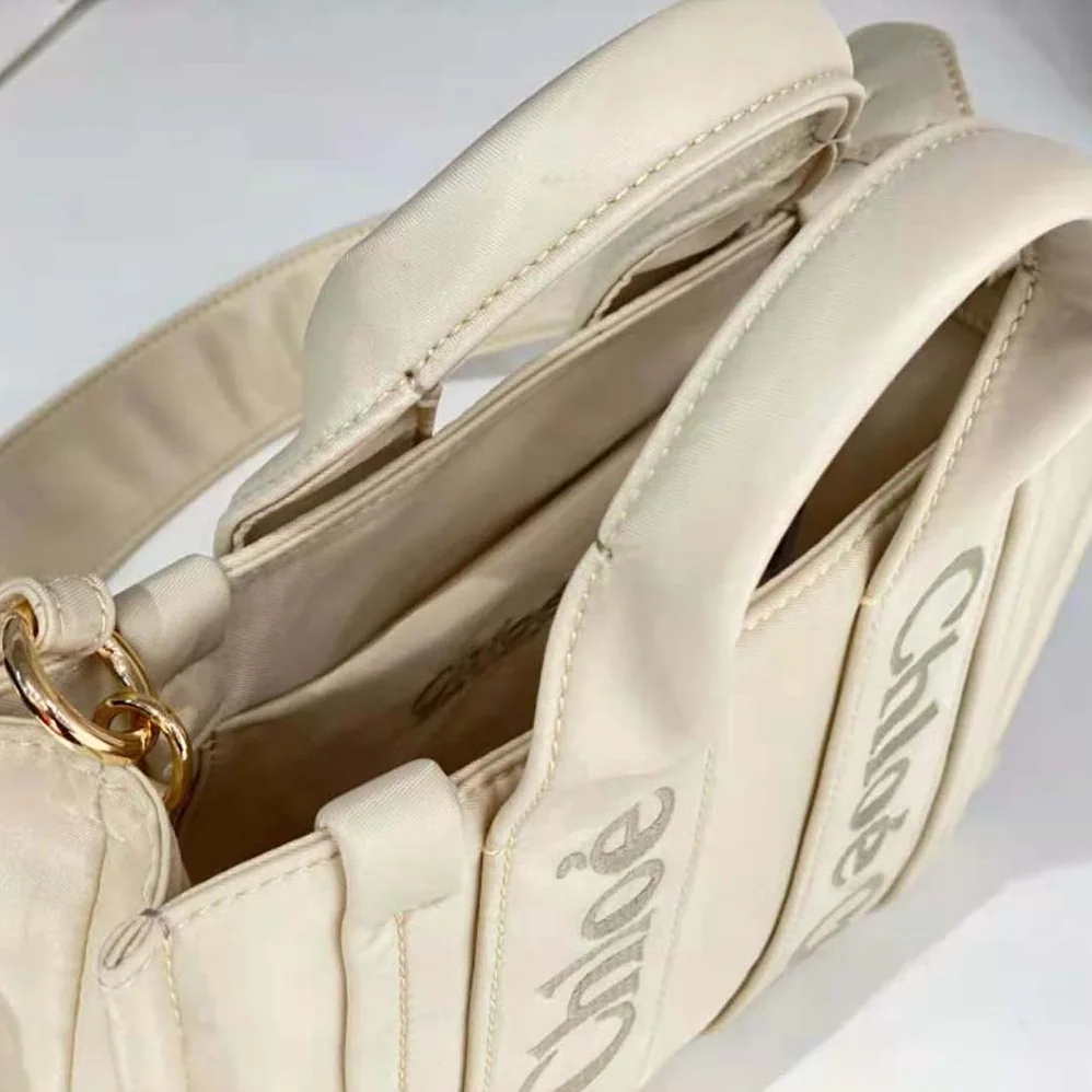 Chloe Small Woody Tote Bag for Women in White Chloe Small Woody Tote Bag for Women in White
