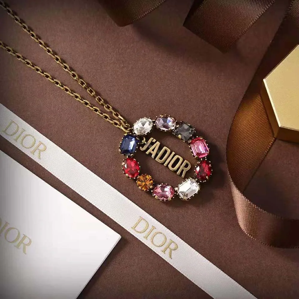 Dior J'Adior Necklace Antique Gold-Finish Metal and Multicolor Crystals for Women