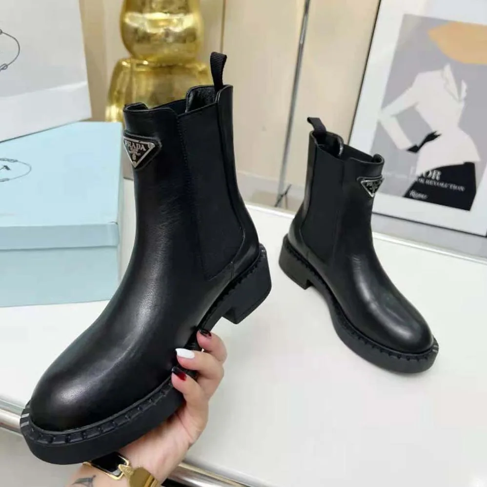 Prada Brushed Leather Booties for Women in Black Prada Brushed Leather Booties for Women in Black
