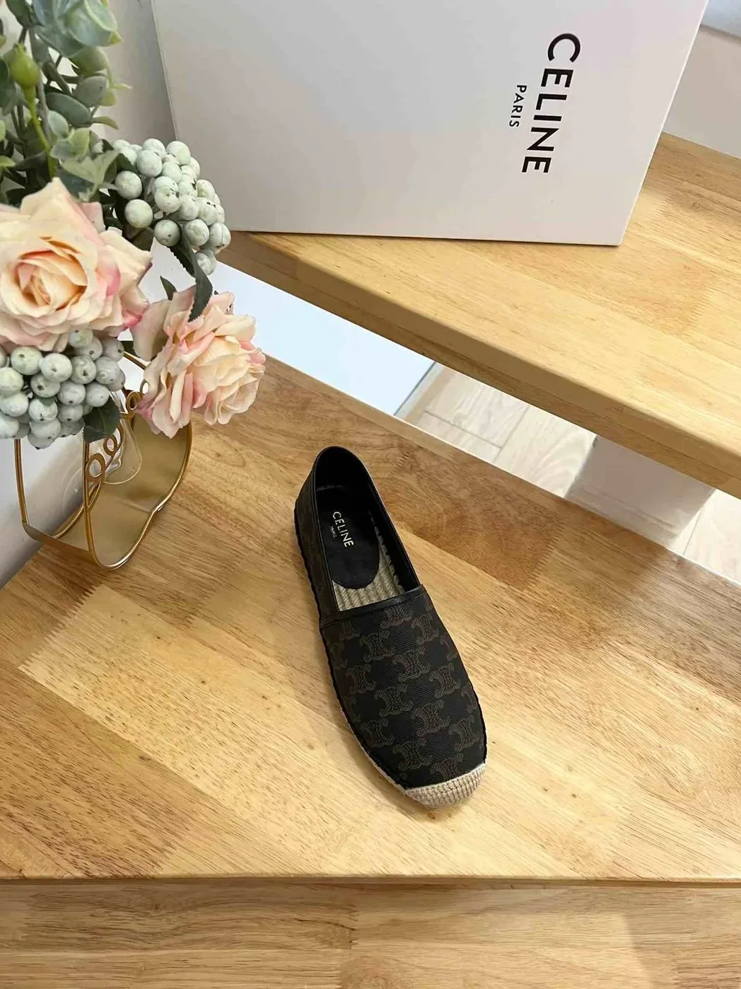 Celine Flat Espadrille With Triomphe In Triomphe Canvas Black And Brown Celine Flat Espadrille With Triomphe In Triomphe Canvas Black And Brown