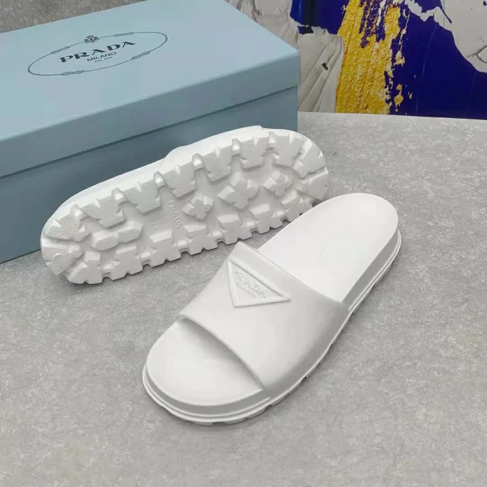 Prada Rubber Slides In 20 mm Heel Height for Women in White Prada Rubber Slides In 20 mm Heel Height for Women in White