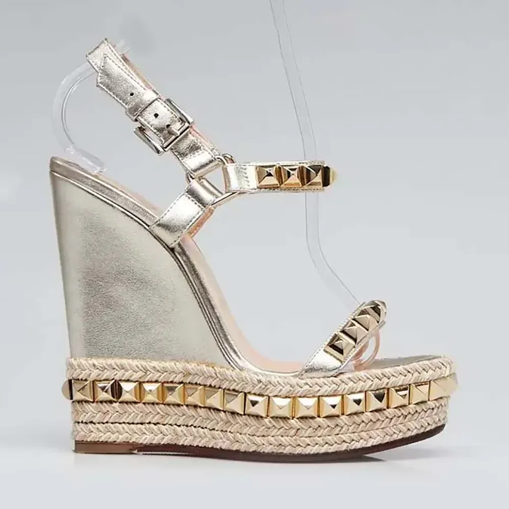 Christian Louboutin Platine Leather Calf Leather/Studded Cataclou 140 Platform Espadrille for Women Christian Louboutin Platine Leather Calf Leather/Studded Cataclou 140 Platform Espadrille for Women